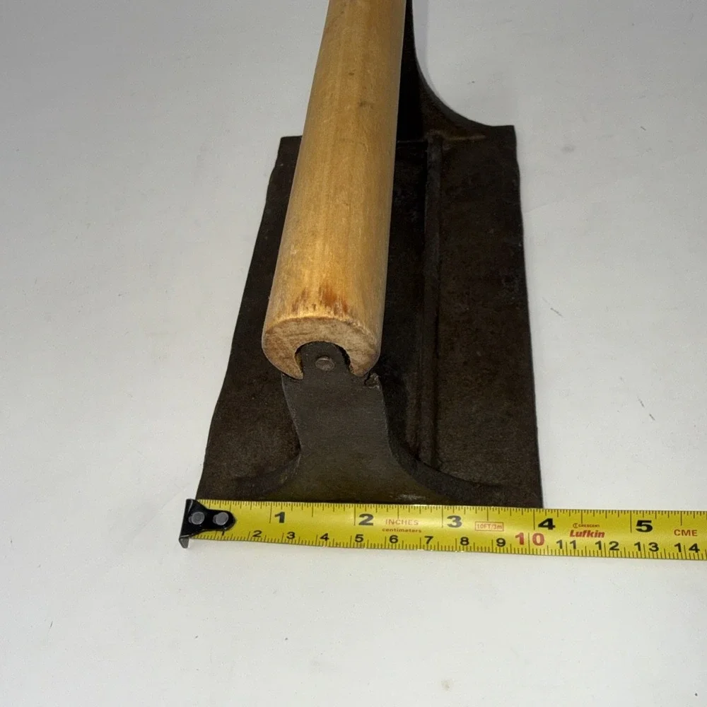 Vintage Cast Iron Bacon Press Wood Handle Embossed Pig 7X4 Inch Residue Areas